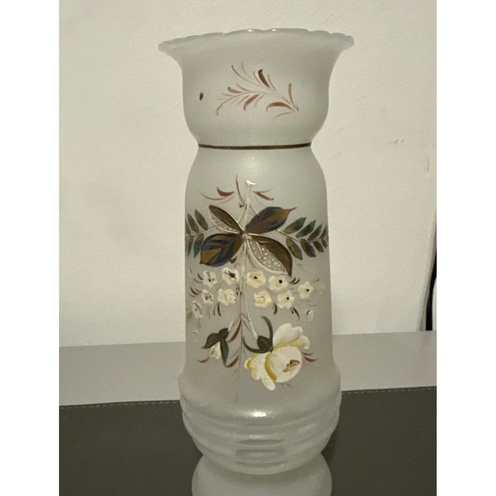 Antique Victorian Bristol Glass Enameled Painted Bird & Flower Vase